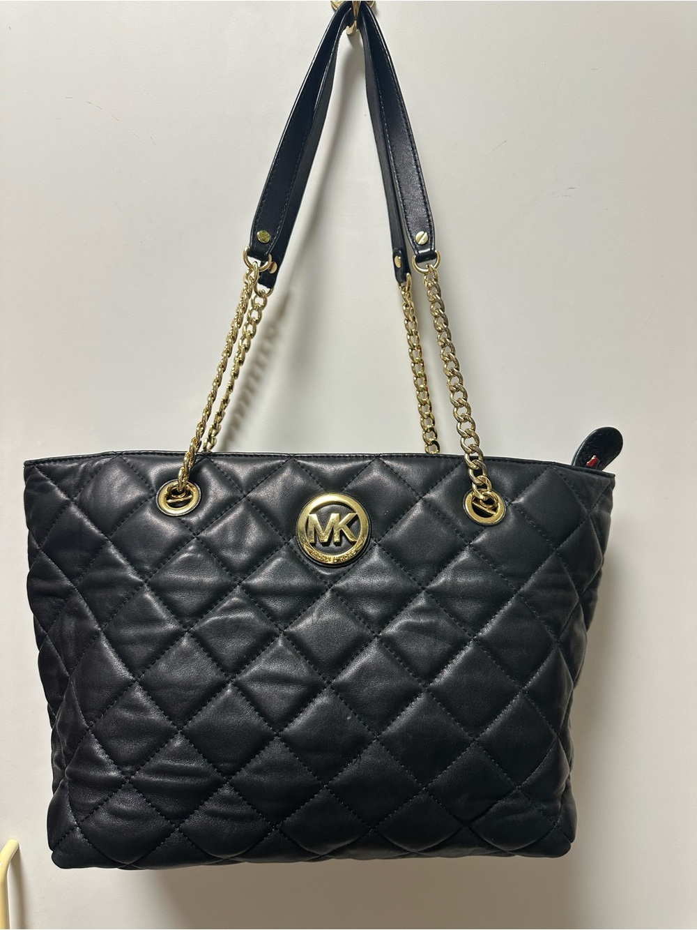 Michael Kors Black Quilted Tote with Gold Chain Handles